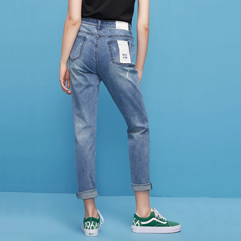 Toyouth 2018 Autumn Ripped Jeans for Women Streetwear Hole Washing Bleached Denim Pants Hemming Loose Pencil Pants for Female