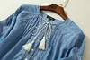 Ethnic Embroidery Denim Dresses Women Wrist Sleeve O-Neck Casual Shirt Dress Spring 2022 Plus Size Vestido Jeans Feminino ► Photo 3/6