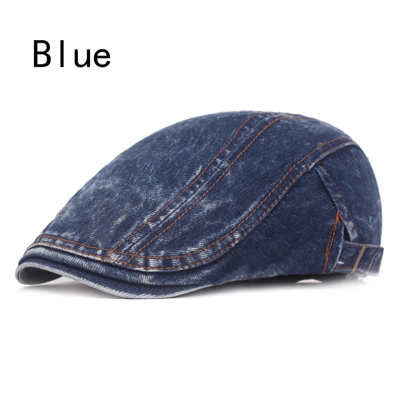BLUE Модные джинсовые кепки для мужчин и женщин повседневные мужские шорты шапки-береты Gorras Planas летние плоские шапки однотонные ковбойские береты - Цвет: BLUE