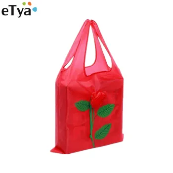 

eTya 1PCS Fashion Shopping Bag Women Eco Reusable Folding Rose Flowers Drawstring Tote Bag Travel Grocery Shopper Bags