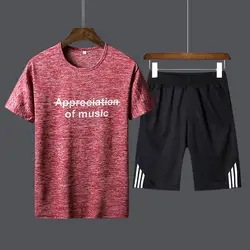 Новая мода спортивный костюм и футболка комплект Для мужчин s футболка шорты + мужские шорты Летний тренировочный костюм Для мужчин