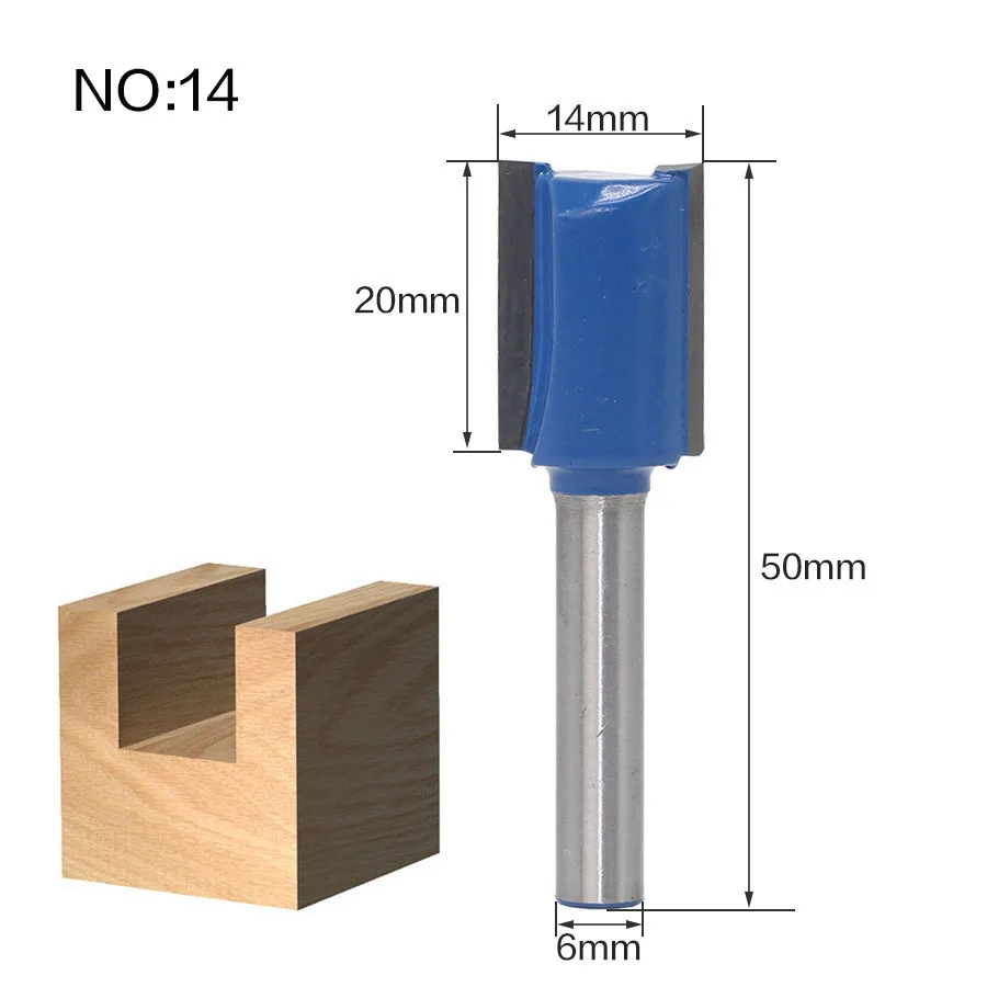 1 шт. 6 мм хвостовик древесины фрезы прямой концевой фрезы триммер очистки заподлицо отделка угловая круглая бухта коробка биты инструменты фрезы - Длина режущей кромки: NO14