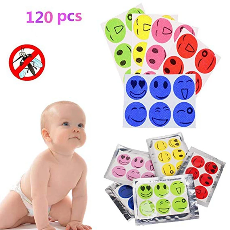 

120Pcs Mosquiot Repellent Stickers Patches Smiling Face Drive Midge Citronella Oil Mosquito Killer Cartoon Repeller Stick