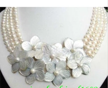 

FREE shipping> >>>>Jewelry 4row White pearl flower shell Necklace 6.07