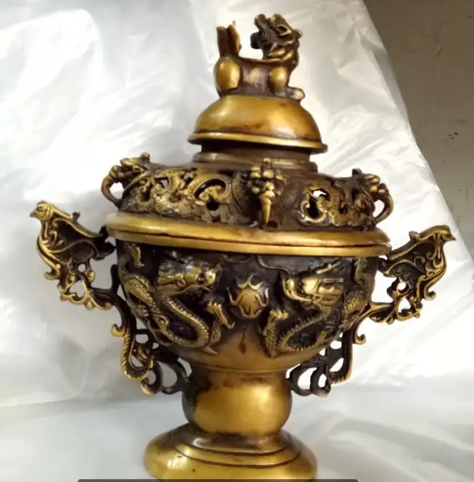 

collection =Home OFFICE Decor art -old Vintage CHINA silver 9 dragon sculpture