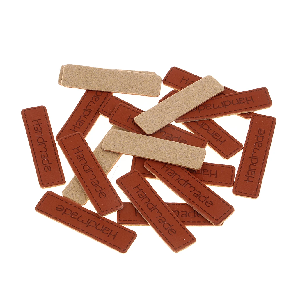 20pcs Handmade PU Leather Label Sew on Labels Engraved Tag Clothes Accessory