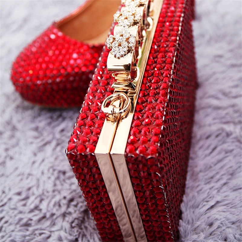 Pompes En Femmes Rouge forme Grand Cuir Talons Heel Sac Main Mariage Chaussures Bag De Véritable Bourse 10cm 6cm Plate Red Cristal red Assortir Taille 8cm Et Mariée 12cm À 3cm Flat Sacs Haute qH81R5Wn