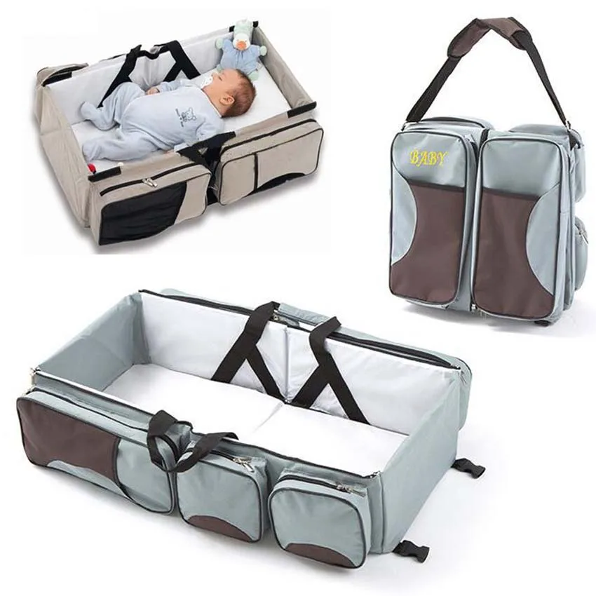 

Multi-function Foldable Portable Baby Cot Large Capacity Mommy Shoulder Bags Travel Bed Oxford Cloth Large 0-3 Years Old