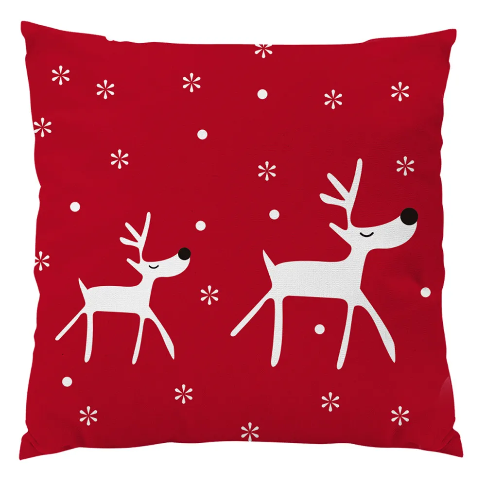 Красные винтажные рождественские Подушки, хлопковый льняной чехол для подушки с рождественским оленем, Мягкая Наволочка для дивана, домашний декор