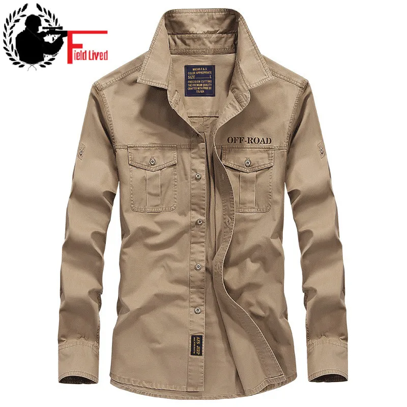 Online 2019 neue Beiläufige Mens Military Style Armee Taktische Shirts Langarm Marke Kleidung Schlank Armee Kleid Hemd Männlich Grün Khaki navy