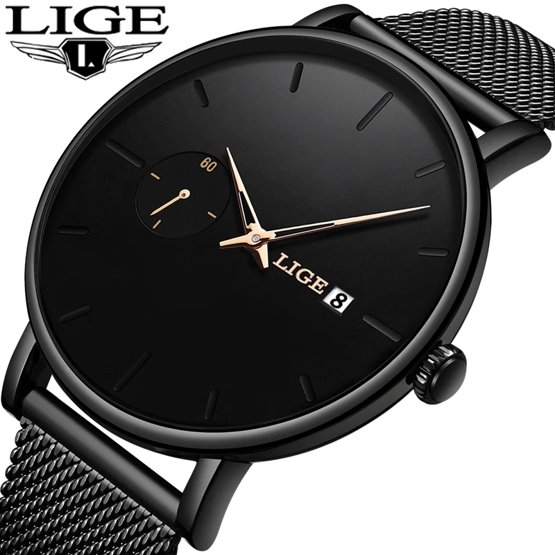 

LIGE En Acier de Montre Hommes De Luxe décontracté Montre Célèbre Robe De Mode Montres À Quartz Unisexe Ultra Mince Montre-Brace