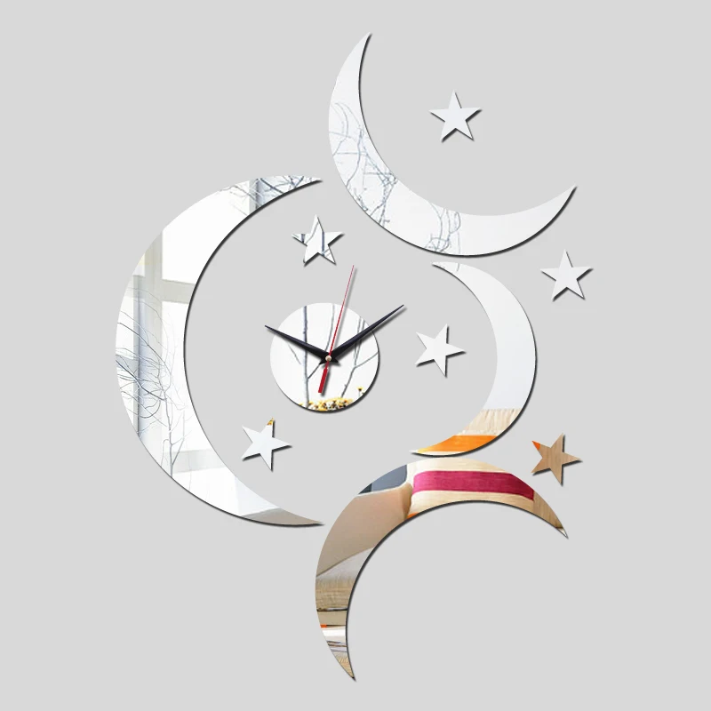 

2016 wall clocks new arrival quartz watch 3 big moons clock modern design luxury mirror 3d crystal watch Acrylic