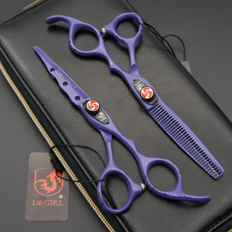 DRGSKL 불꽃 나사 6 인치 전문 이발 헤어 가위 고품질 바이올렛 페인트 미용 가위 헤어 컷 가위hair cutting