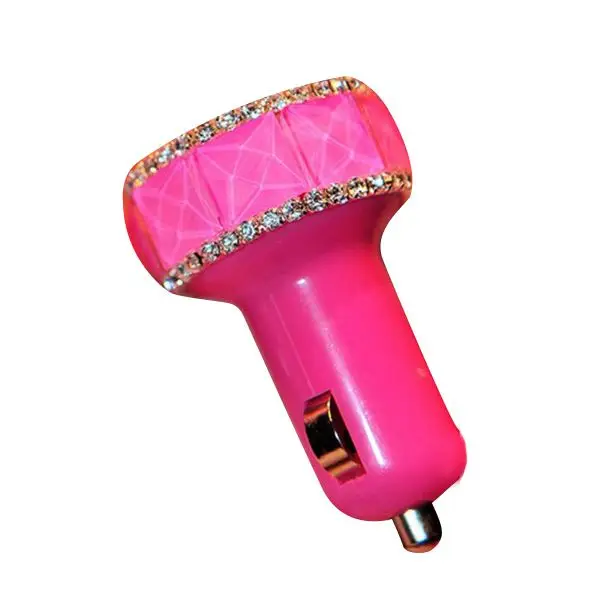 

Rhinestone Double USB Slots Car Charger white/red/pink/purple