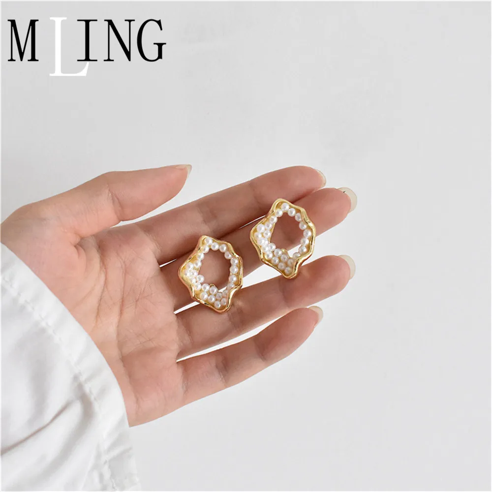 Женские серьги-гвоздики с жемчугом MLINGVintage нестандартные геометрические серьги |
