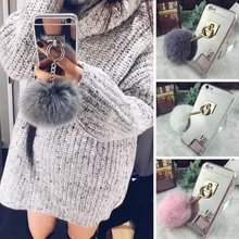 Para huawei p8 estilo pompom peludo chapeamento espelho superfície tpu bola de pelúcia proteger tampa do telefone case para p8 p9 lite iphone 6 6 s plus