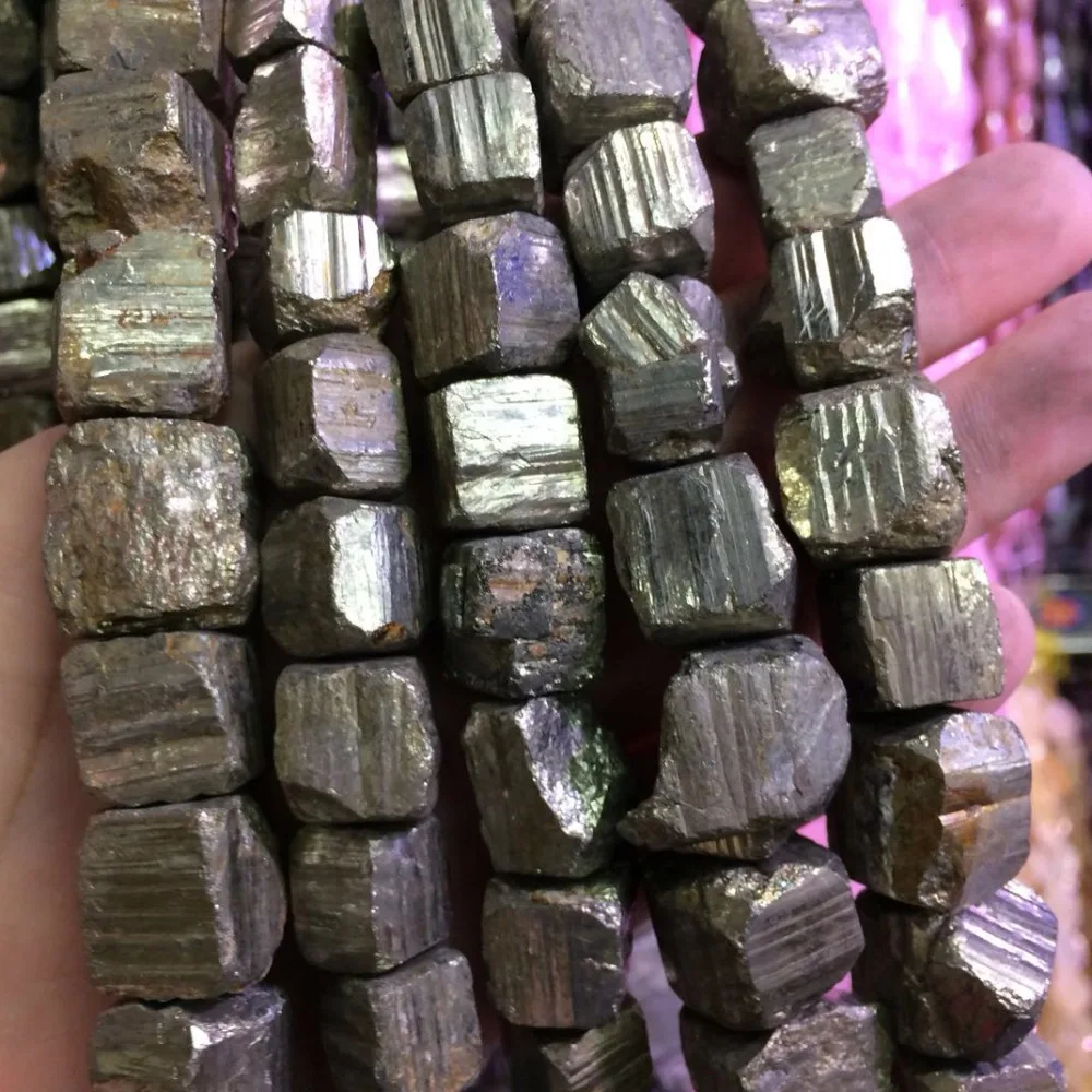 Квадратный форма Пирит бусины из природного камня бусины DIY свободные для изготовления ювелирных изделий strand 15 "оптовая продажа