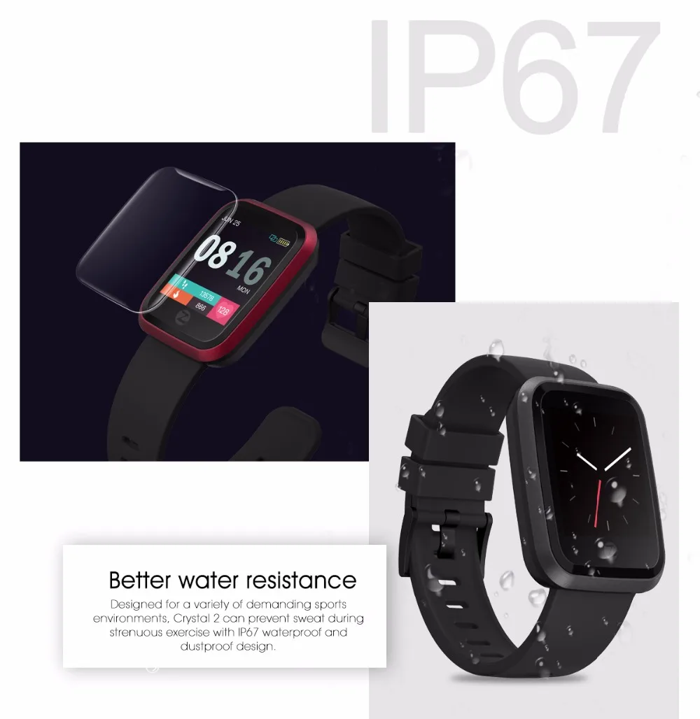 Zeblaze Кристалл 2 Smartwatch IP67 Водонепроницаемый Носимых устройств монитор сердечного ритма Цвет Дисплей Смарт часы для Android/IOS