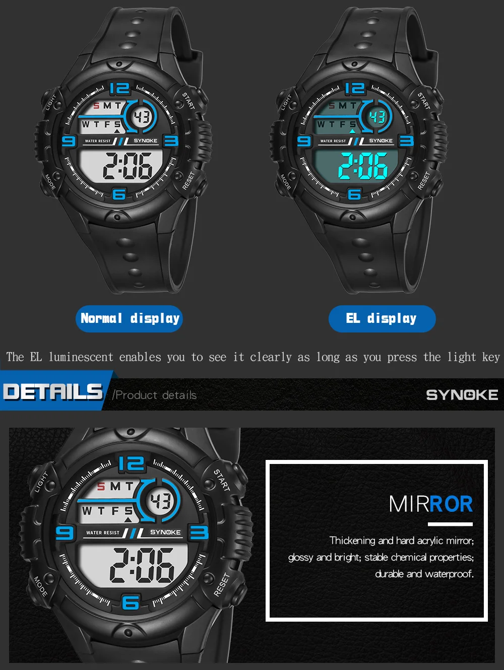 SYNOKE Для мужчин спортивные часы светодиодный цифровой 50 M водонепроницаемые повседневные часы г Спорт шок мужской часы Relogios Masculino часы