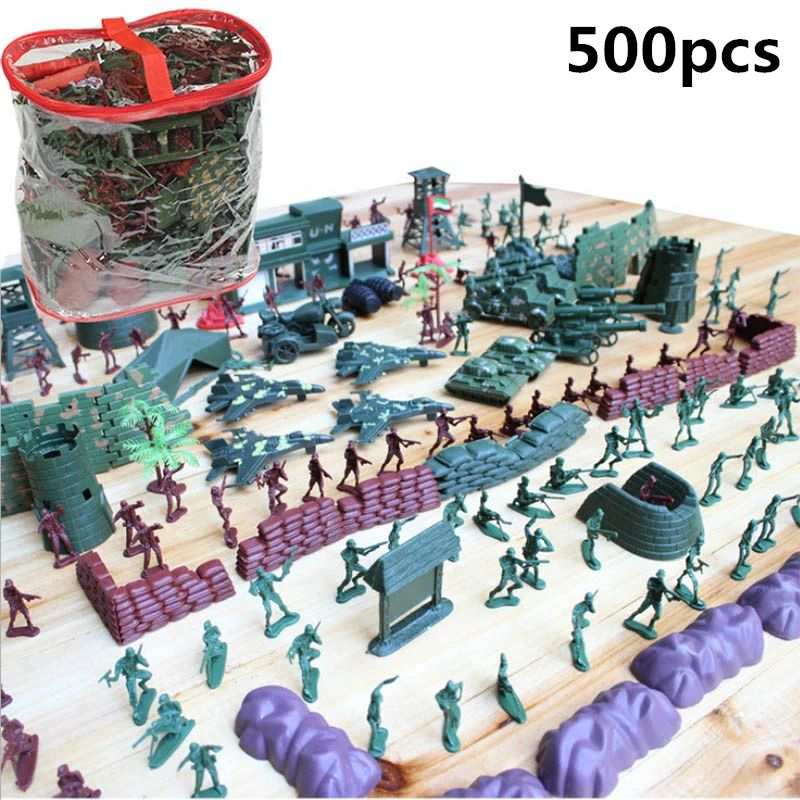 

500pcs 4cm Sandbox Military Soldier Equipment Action Figure Toy Truck Tank Airplane Military Base Training Men Boys Toys Gift