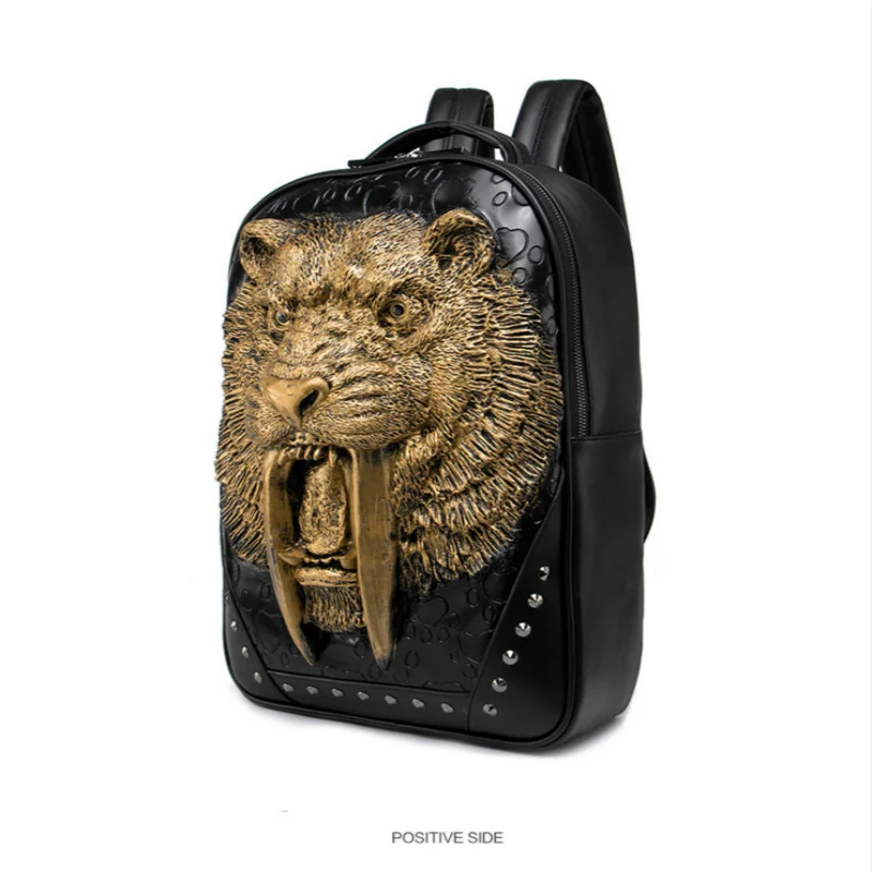 

Personalized punk rock MEN Backpack 3D embossed Grimace Pattern Leopard Sabre Wulf Pattern Backpack Funny Shoulder Bag Pack