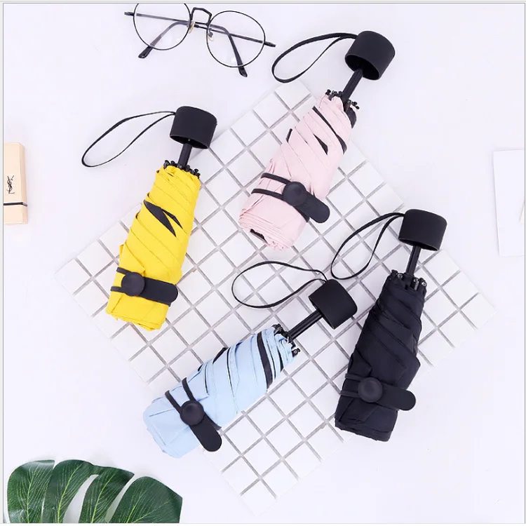 Four Fresh Colors Mini Pocket Pencil Women Foldable Umbrella Wholesale Windproof Solid Color Female Black Coating Paraguas | Дом и сад