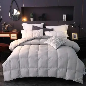 

100% Goose Down Comforter White Gray Queen King size Bed set Quilt Duvet cover filler set Warm Blanket edredon colcha couette