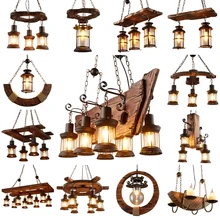 Ретро промышленные люстры из цельного дерева Американский Сельский Лофт бар деревянные лампы для винтажного домашнего декора блестящая люстра освещение