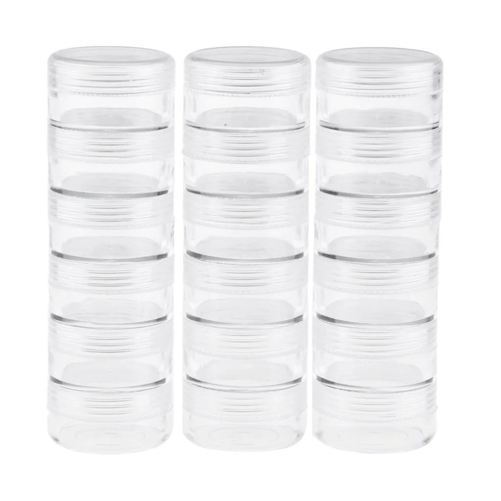 MagiDeal 6 Tiers Empty Stackable Jar 18 Clear Round Containers w/ Screw Lids Multi-Use Storage Container To Storage Eyelash