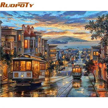 

RUOPOTY Frame City Night Bus Diy Oil Painting By Numbers Landscape Modern Wall Art Canvas Painting Unique Gift Wall Artwork