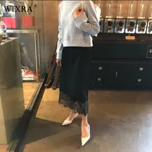 Wixra, Женская однотонная винтажная кружевная юбка с высокой талией, Элегантная Лоскутная юбка до середины икры, новинка, весна-лето, Новинка