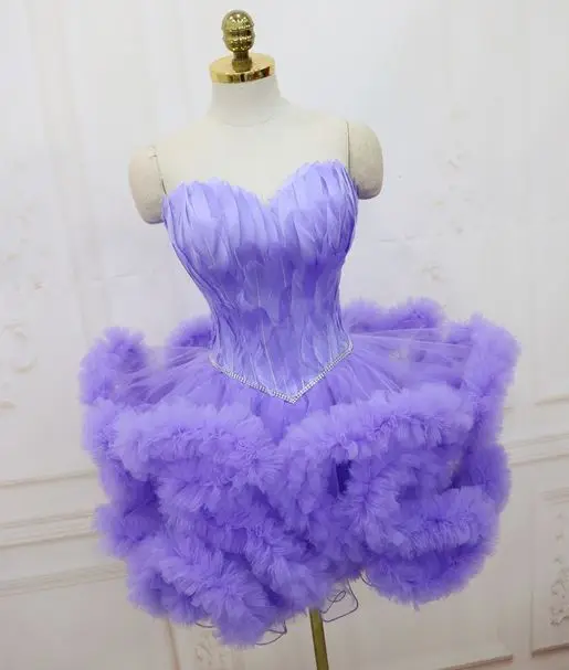 Фиолетовый Vestido de festa сексуальный красивый на бретелях пушистая Королевский синий цвет, цвет: черный, белый, пурпурный, румяна коктейльное платье с пером плюс - Цвет: Фиолетовый