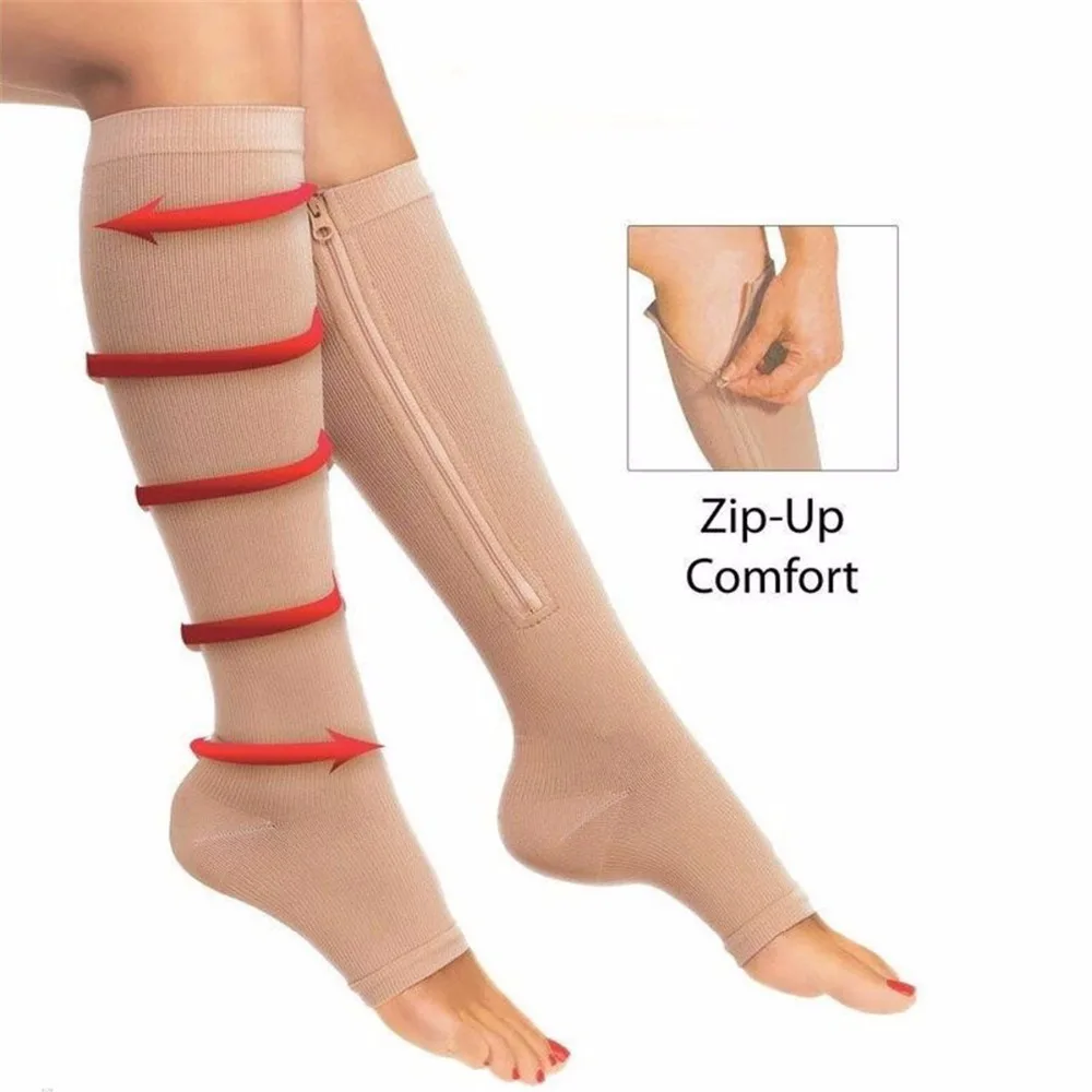 

Fashion Style Medical Compression Socks 1 Pairs Women Zipper Compression Socks Open Toe Sock Zip Leg Support Knee Sox High Sale