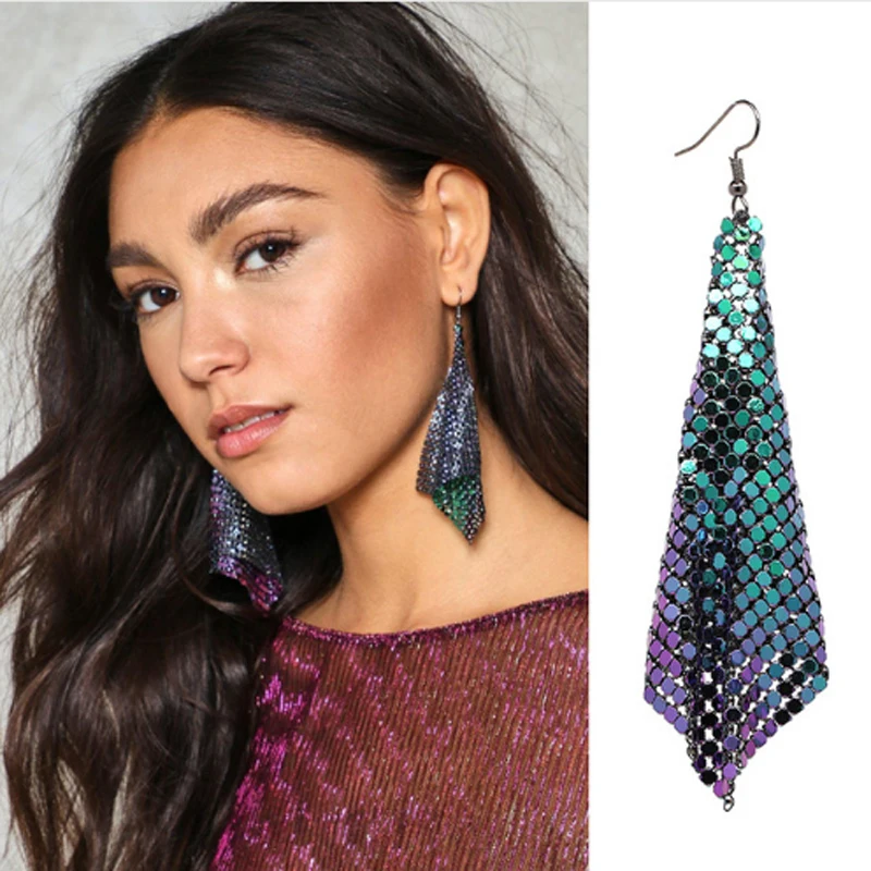 

2017 New Arrival 4 Colors Bohemia Free Fall Metallic Stud Earrings Maxi Shiny Stud Earring For Women Punk brincos Wholesale
