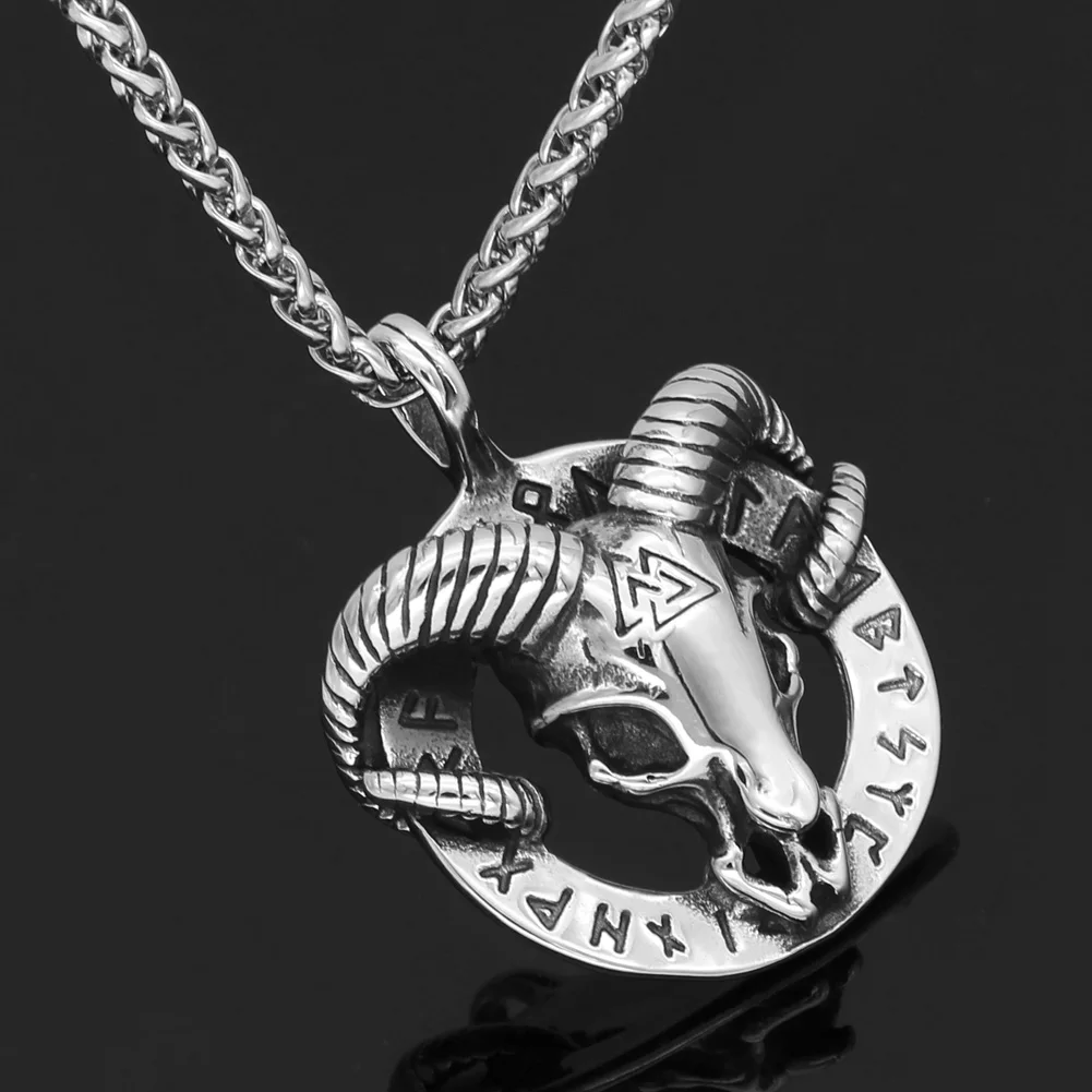 Men stainless steel Wolf head norse viking amulet thor hammer pendant necklace handmade chain