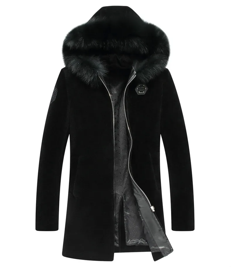 

100% Wool Coat Winter Jacket Men Real Shee Shearling Fur Coats Male Fox Fur Collar Lamb Fur Warm Jackets Chaqueta Hombre MY1668