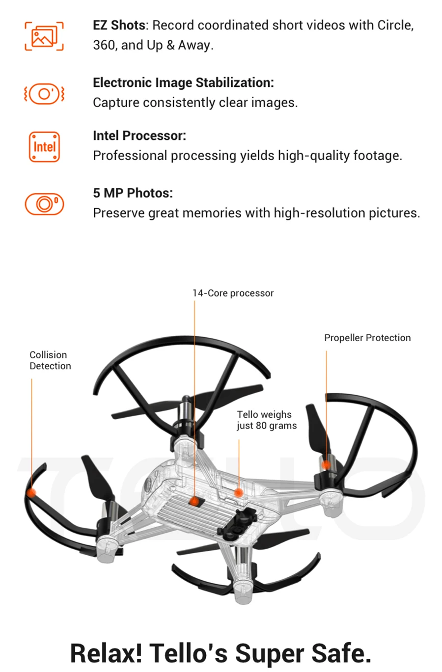 DJI Tello drone выполнять летающие трюки, снимать быстрые видео с EZ Shots и узнать о дронах с кодированием образования