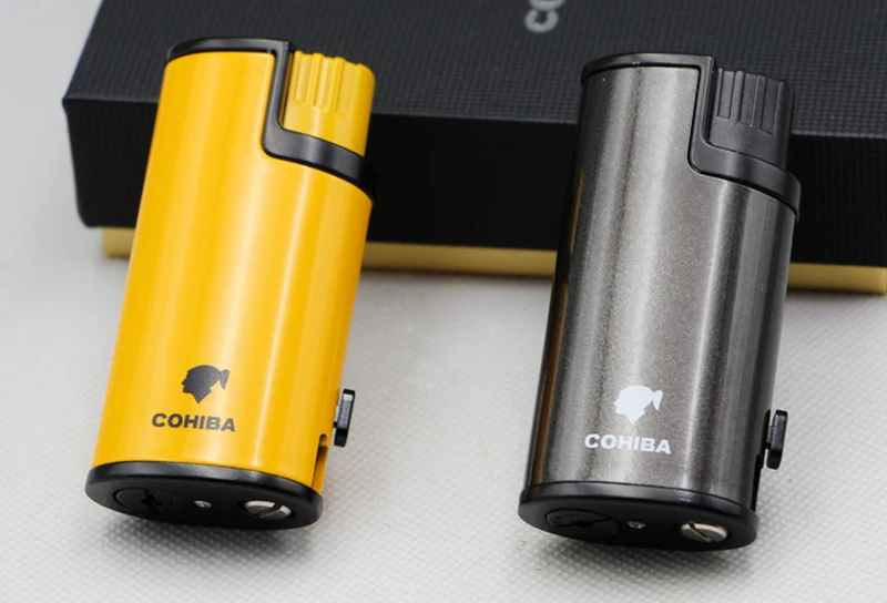 Ветрозащитная газовая зажигалка Cohiba 3 фонарика с огнеупорным пламенем для