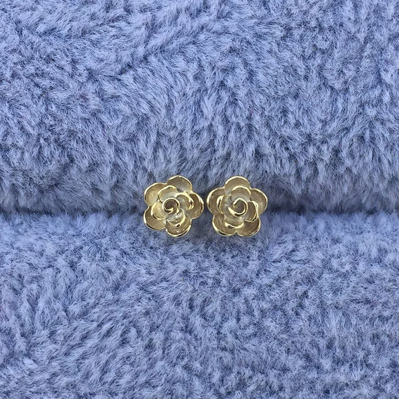 gold plating sterling silver rose shape stud earrings 2