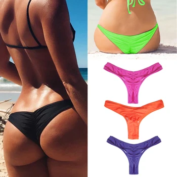 

2020 New Sexy Brazilian Mini Thong V Shape G-String Bikini Beach Underwear Swimwear 5 Colors Thong for Choice