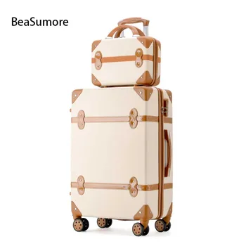 

BeaSumore New Retro Rolling Luggage Set Spinner Women Travel bag Suitcase Wheels Password Trolley 20 inch Student Carry On Trunk