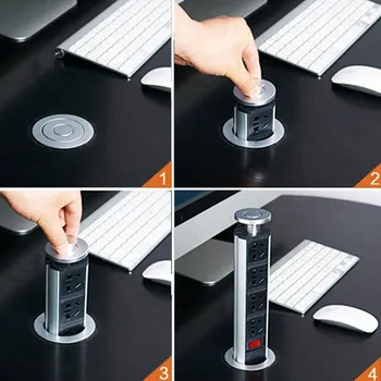 

Electrical 3 Plug Socket 2 USB Kitchen Table Socket Pulling Pop Up for Counter Desk Office Home ALI88