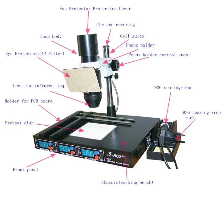 PuHui T862++ инфракрасного нагрева BGA устройство поверхностного монтажа, пластиковый кристаллодержатель с выводами Распайка IRDA Сварщик T862++ с 936 Электрический паяльник