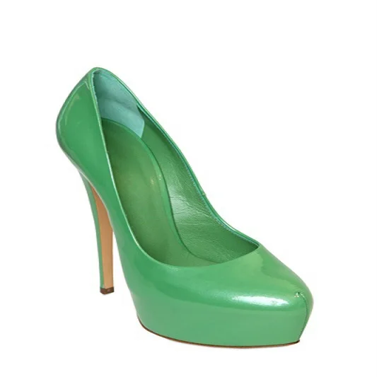 Green Patent Leather Women Platform Thin High Heels zapatos mujer Pumps Slip-ons Summer Dress Shoes Pointed Toe Ladies Shoes