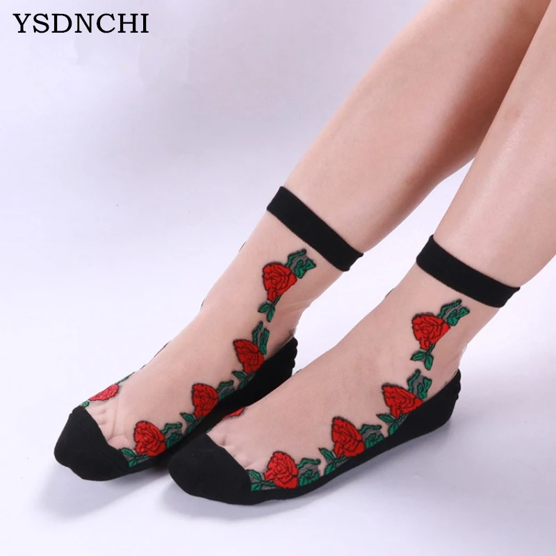 

YSDNCHI Hot Summer Women Socks Female Thin Crystal Glass Silk Transparent Socks Girls Stretch Socks Chaussette Femme Calcetines