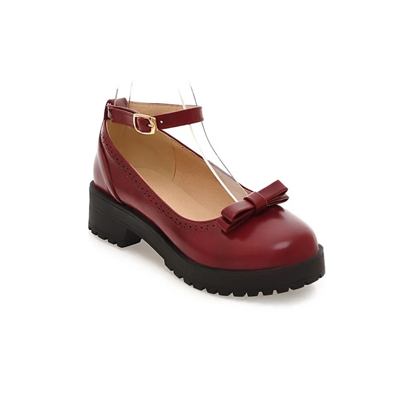 Fall 2016 institute lolita sweet bowknot thick bottom small leather strap thick with round head single