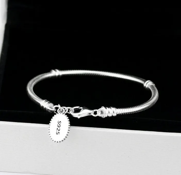 

100% authentic 925 Sterling Silver with charms snake chain european heart love charm bracelet Jewelry for Gift Free shipping