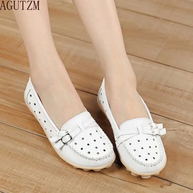 

AGUTZM 2018 spring women genuine leather ballet flats casual shoes round toe flats slip on loafers casual flats boat shoes V43