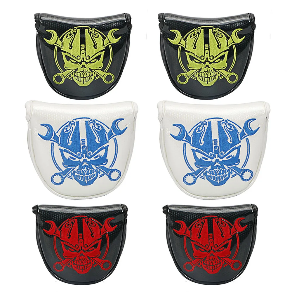 2018 Latest Skull Embroidery Golf Putter Clubs Headcovers Golf Mallet Headcover PU Leather 3Colors