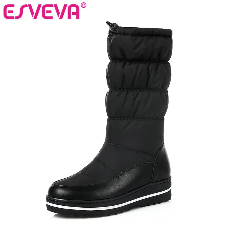 

ESVEVA 2020 Women Boots Mid-calf Boots Round Toe Slip On Elastic Wedge Med Heels Elegant Platform Shoes Snow Boots Size 35-43